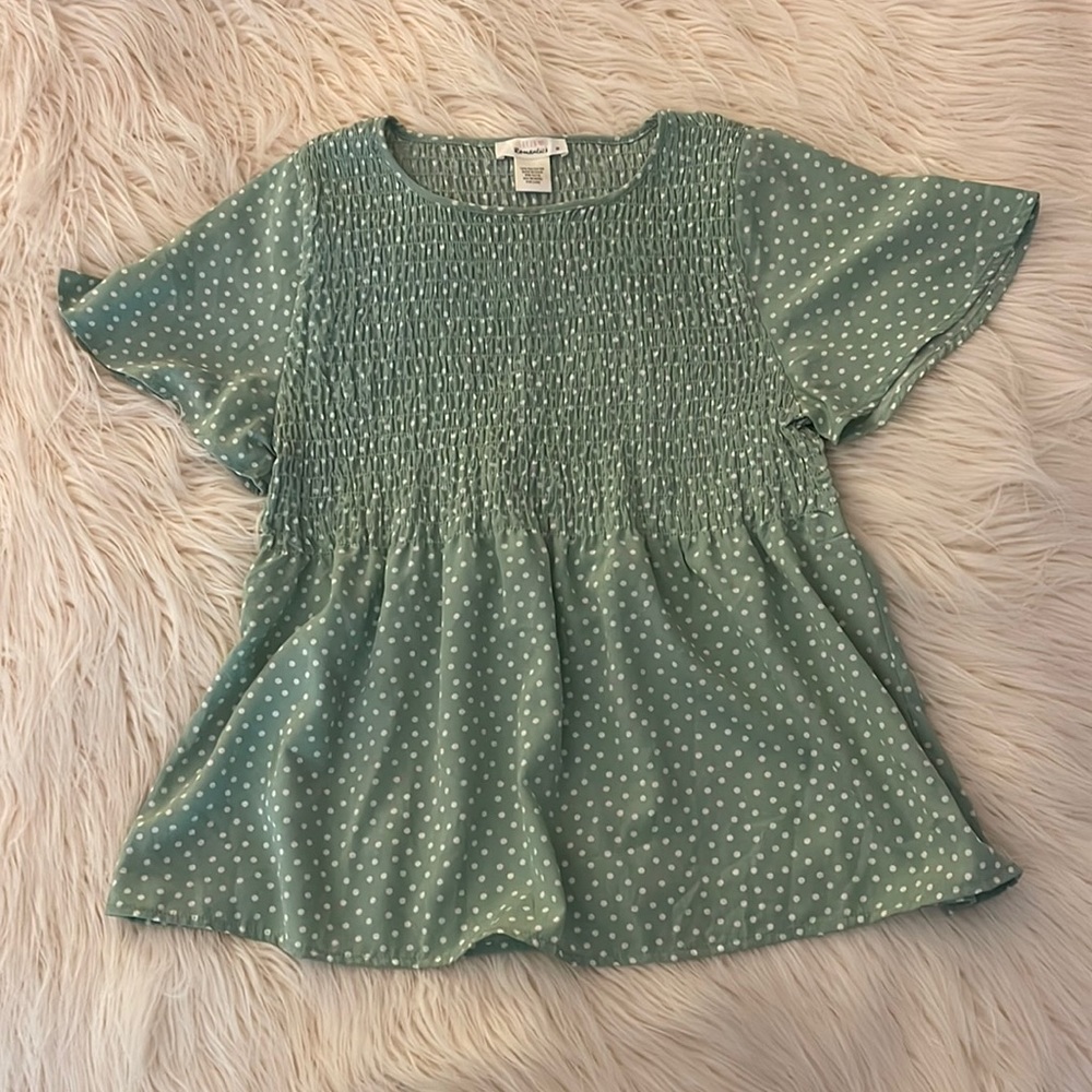 Urban Romantics Smocked Polka Dot Top